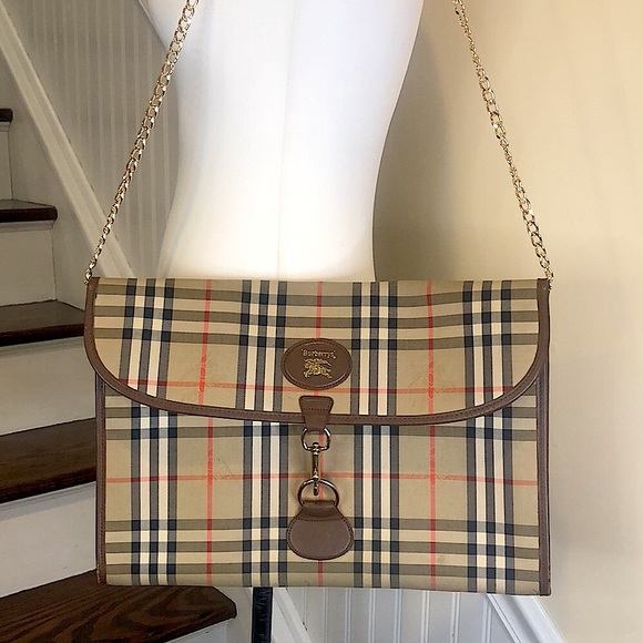 BURBERRYS Nova Check Haystack Plaid Oversized Clutch Portfolio w/ Chain VINTAGE - Picture 16 of 17